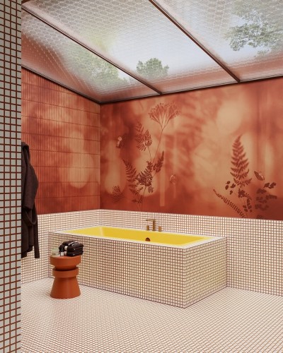 Fototapeta z liśćmi i motylami Inkiostro Bianco OUTSIDE THE WINDOW INKUESN2505 Flamenco