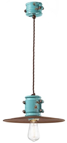 Lampa wisząca w stylu industrialnym Ferroluce C1522 Vintage Azzurro Urban Retro