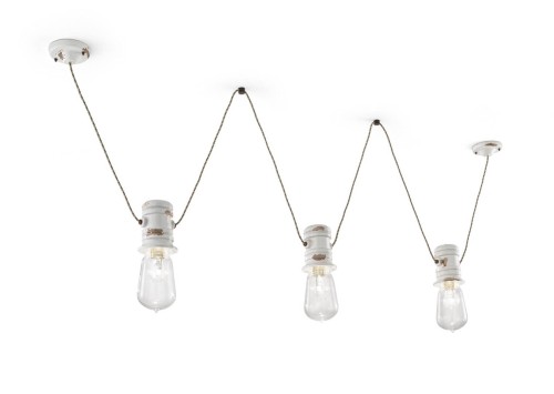 Lampa wisząca w stylu industrialnym 3 klosze Ferroluce C1742 Vintage Bianco Urban Retro