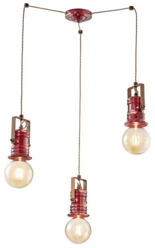 Lampa wisząca w stylu industrialnym 3 klosze Ferroluce C1841 Vintage Bordeaux Urban Retro
