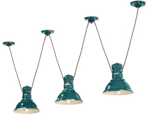 Lampa wisząca w stylu loft 3 klosze Ferroluce C1692 Vintage Verde Industrial Retro