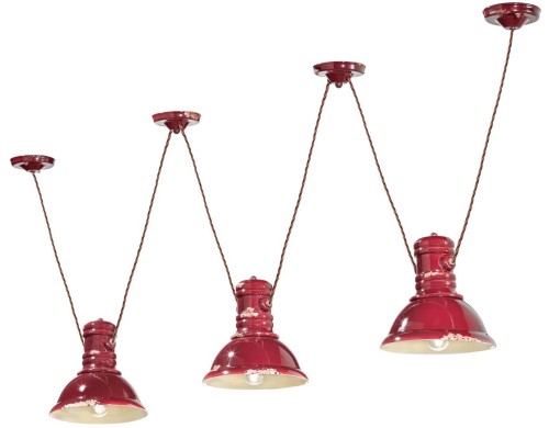 Lampa wisząca w stylu loft 3 klosze Ferroluce C1692 Vintage Bordeaux Industrial Retro