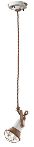 Lampa wisząca loftowa z kratką Ferroluce C1660-1 Vintage Bianco Loft Retro