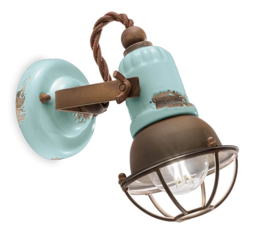 Kinkiet loftowy z kratką Ferroluce C1675-1 Vintage Azzurro Loft Retro