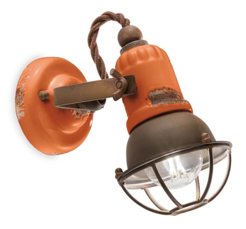 Kinkiet loftowy z kratką Ferroluce C1675-1 Vintage Arancio Loft Retro