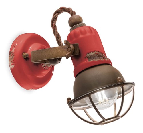 Kinkiet loftowy z kratką Ferroluce C1675-1 Vintage Rosso Loft Retro