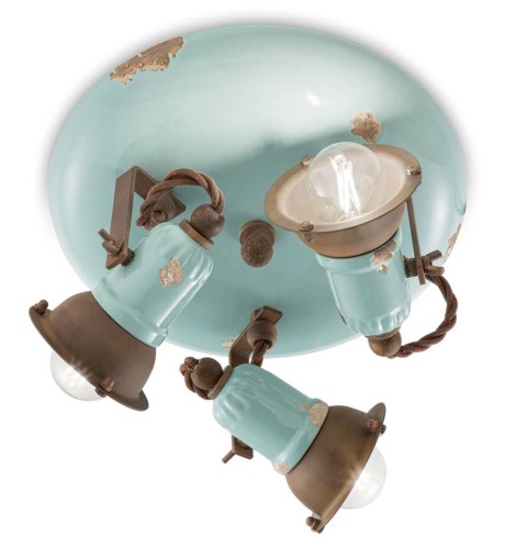 Lampa sufitowa potrójna Ferroluce C1679 Vintage Azzurro Loft Retro