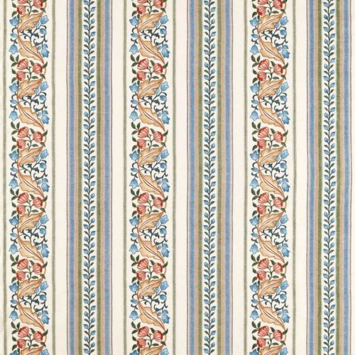 Tkanina w pasy z haftem kwiatowym Morris & Co. X The Huntington Bluebell & Peony Embroidery 237661 The Unfinished Works Fabrics