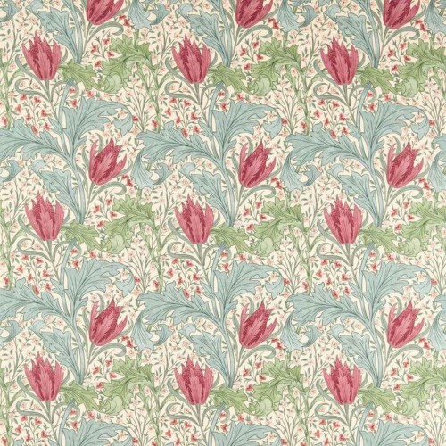 Tkanina lniana w tulipany i liście akantu Morris & Co. X The Huntington Lent Lily 227379 The Unfinished Works Fabrics