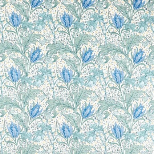 Tkanina lniana w tulipany i liście akantu Morris & Co. X The Huntington Lent Lily 227380 The Unfinished Works Fabrics