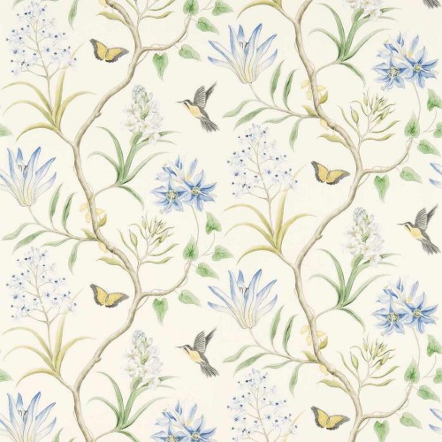 Tapeta w egzotyczne kwiaty i kolibry Sanderson 213389 Clementine Curios