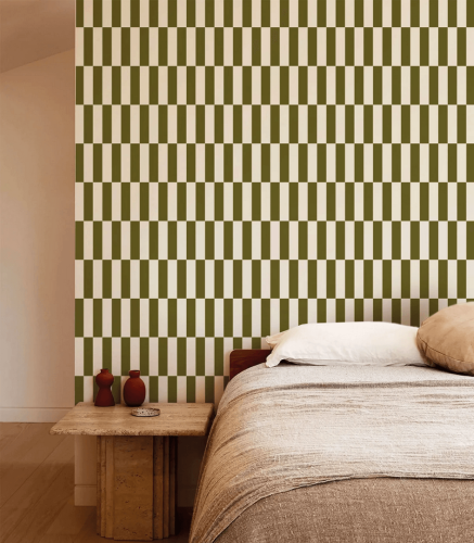 Mural z geometrycznym wzorem Tetris Stripe Olive Wallcolors