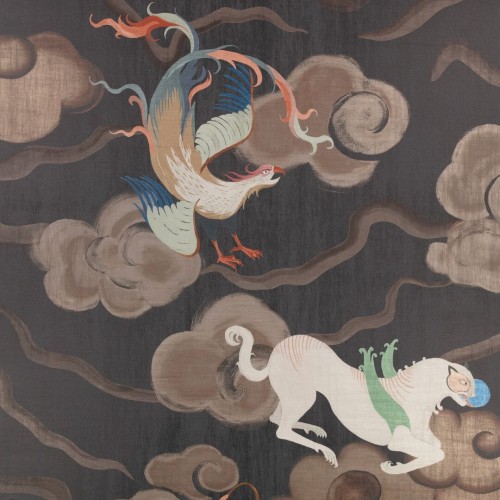 Tapeta tekstylna mitologiczna z motywem smoków i chmur Black Edition W959/03 Chimera Istoria