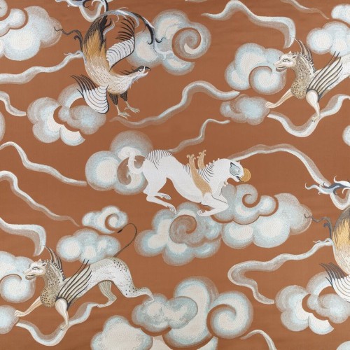 Tkanina satynowa z motywem mitycznych stworzeń Black Edition 9162/02 Chimera Istoria