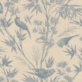 Tapeta ptaki i bambusowe liście Sandberg S10621 Celeste Indigo Blue Familjen