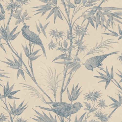 Tapeta ptaki i bambusowe liście Sandberg S10621 Celeste Indigo Blue Familjen