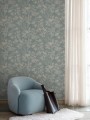 Tapeta ptaki i bambusowe liście Sandberg S10623 Celeste Misty Blue Familjen