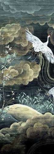 Mural żurawie w ogrodzie Masureel DGTRA4011 Byobu Traces