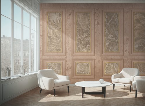 Fototapeta elegancka boazeria i liście Muance MU16038 Palais Grandeur Ivory