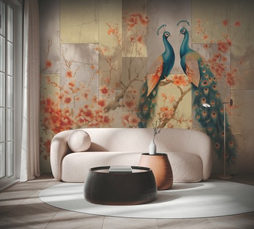 Fototapeta pawie na gałęzi Muance MU16089 Echo of Plumage Ivory