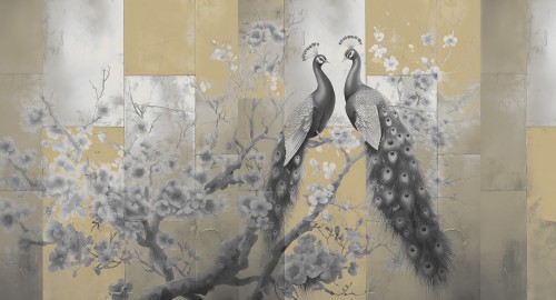 Fototapeta pawie na gałęzi Muance MU16090 Echo of Plumage Ivory