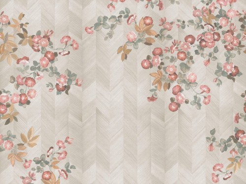 Mural fornir z motywem kwiatów i jodełki Omexco IM81 Fortunei Imperialis