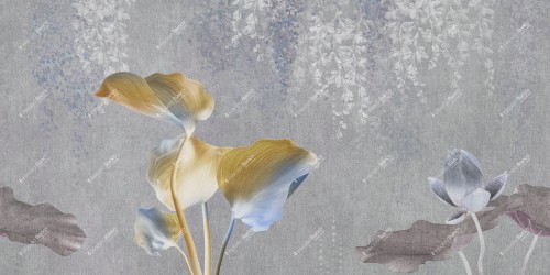 Fototapeta liście na betonowym tle Inkiostro Bianco INKAAON2302 Adorno IInediti Serie 05