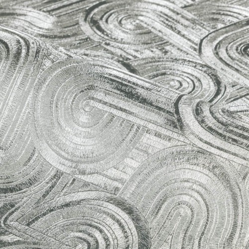 Tapeta zakrzywione linie na metalicznej folii srebrna Casamance 75101630 Dresden Ecrin