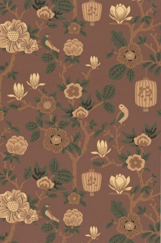 Tapeta botaniczna - ptaki, gałęzie, lampiony Majvillan 160-04 Tokyo Tea A Sipp of Summer's Spell