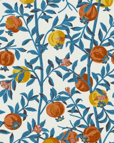 Tapeta owoce granatu Boras Tapeter 1960 Gocken Jobs Granatäpple Scandinavian Designers