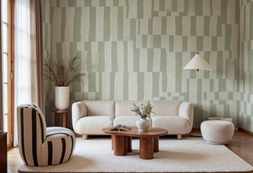 Fototapeta nieregularne bloki i paski Rebel Walls R21112 Broken Stripes Green Modern Simplicity