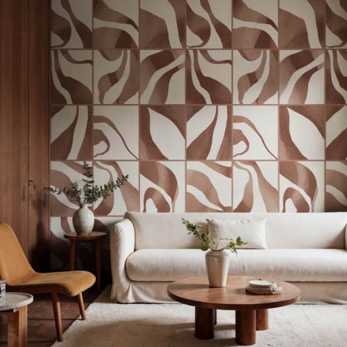 Fototapeta kwadraty z płynnymi formami Rebel Walls R21130 Floating Tiles Brown Modern Simplicity