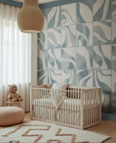 Fototapeta kwadraty z płynnymi formami Rebel Walls R21133 Floating Tiles Blue Modern Simplicity