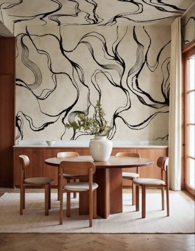Fototapeta płynne linie Rebel Walls R21139 Soft Curve Black Modern Simplicity