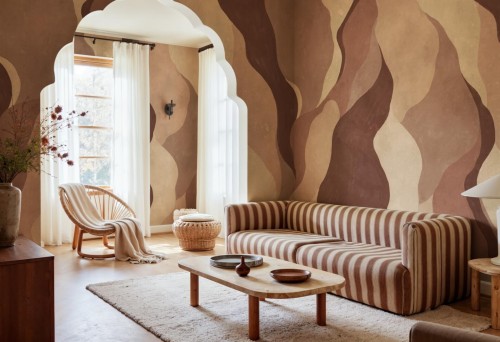 Fototapeta płynne, abstrakcyjne formy Rebel Walls R21765 Flowing Forms Burgundy Modern Simplicity