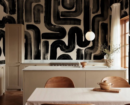 Fototapeta płynne pociągnięcia pędzla Rebel Walls R21776 Drape Brush Black Modern Simplicity