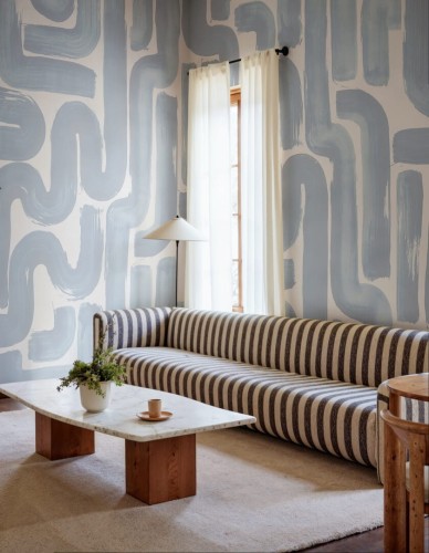 Fototapeta płynne pociągnięcia pędzla Rebel Walls R21777 Drape Brush Blue Modern Simplicity