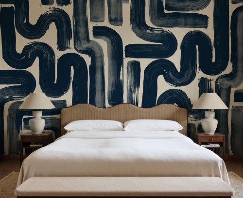 Fototapeta płynne pociągnięcia pędzla Rebel Walls R21778 Drape Brush Dark Blue Modern Simplicity