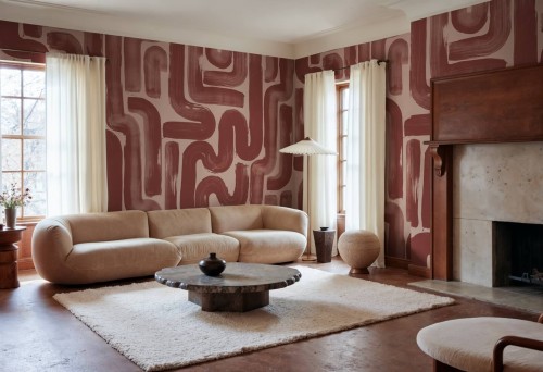 Fototapeta płynne pociągnięcia pędzla Rebel Walls R21779 Drape Brush Red Modern Simplicity