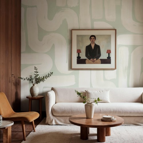 Fototapeta płynne pociągnięcia pędzla Rebel Walls R21780 Drape Brush Green Modern Simplicity