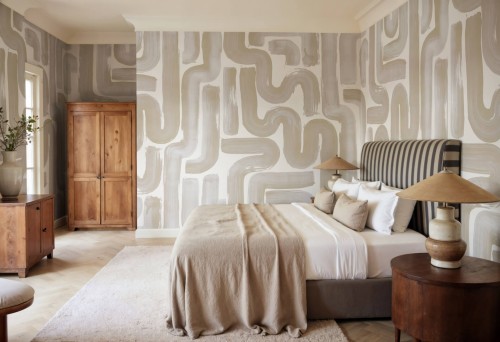 Fototapeta płynne pociągnięcia pędzla Rebel Walls R21781 Drape Brush Beige Modern Simplicity