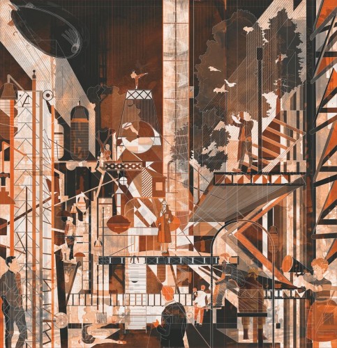 Mural dynamiczna, industrialna kompozycja Marburg 48207 Avangarde Belgrade