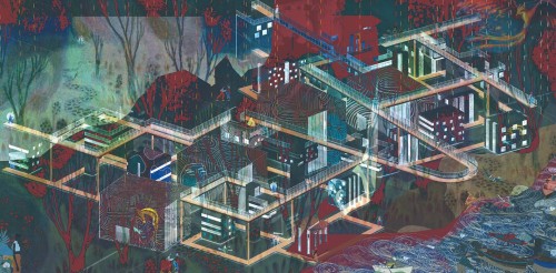 Mural futurystyczny kompleks architektoniczny na błyszczącej folii Marburg 48233 Avangarde Belgrade