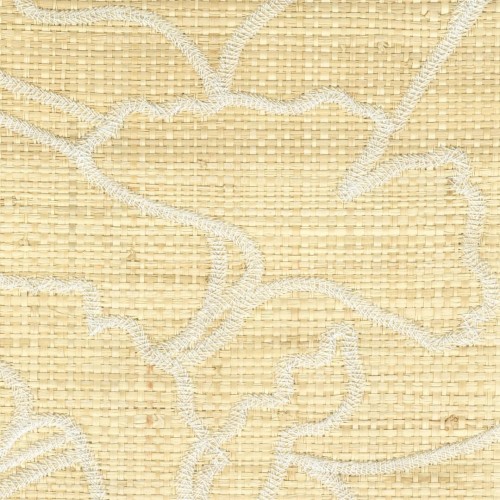 Tapeta  naturalna z włókien rafii – haftowane liście miłorzębu CMO Paris WRA 13 10 Raphia Brodé Raffia Wallcovering 4