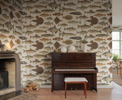 Fototapeta ryby Sandberg S10728 Scandinavian Fishes Beige Heritage