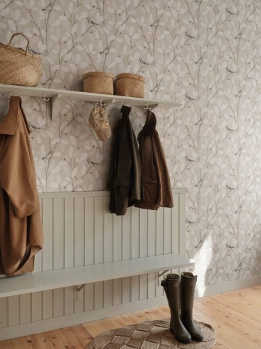 Fototapeta botaniczna - ptaki i liście dębu Sandberg S10730 Waldemar Beige Heritage