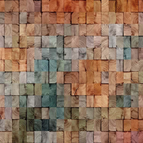 Mural imitujący drewnianą mozaikę z efektem 3D Zambaiti Parati Z57785 Architexture