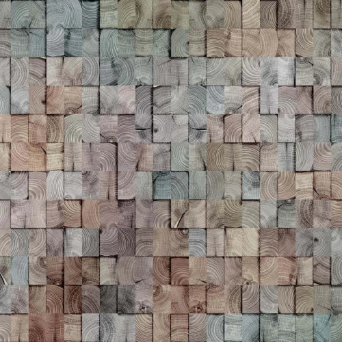 Mural imitujący drewnianą mozaikę z efektem 3D Zambaiti Parati Z57786 Architexture