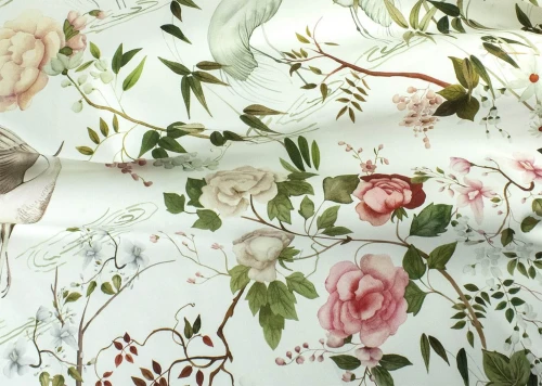 Tkanina bawełniana z botanicznym wzorem J&V F7330 Lac de Venus Grande Corniche