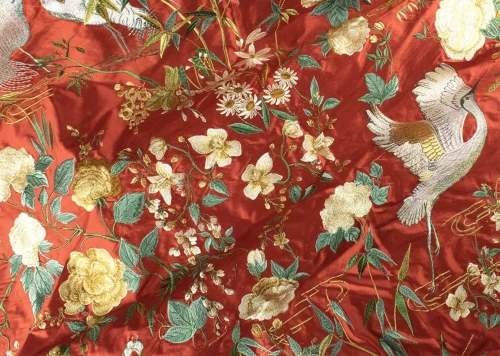 Tkanina jedwabna z haftowanym wzorem J&V F7331 Lac de Venus Grande Corniche